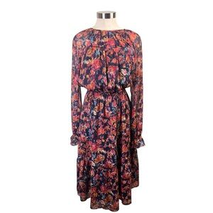 THML Navy Blue Floral Print Long Sleeve Dress Size Small